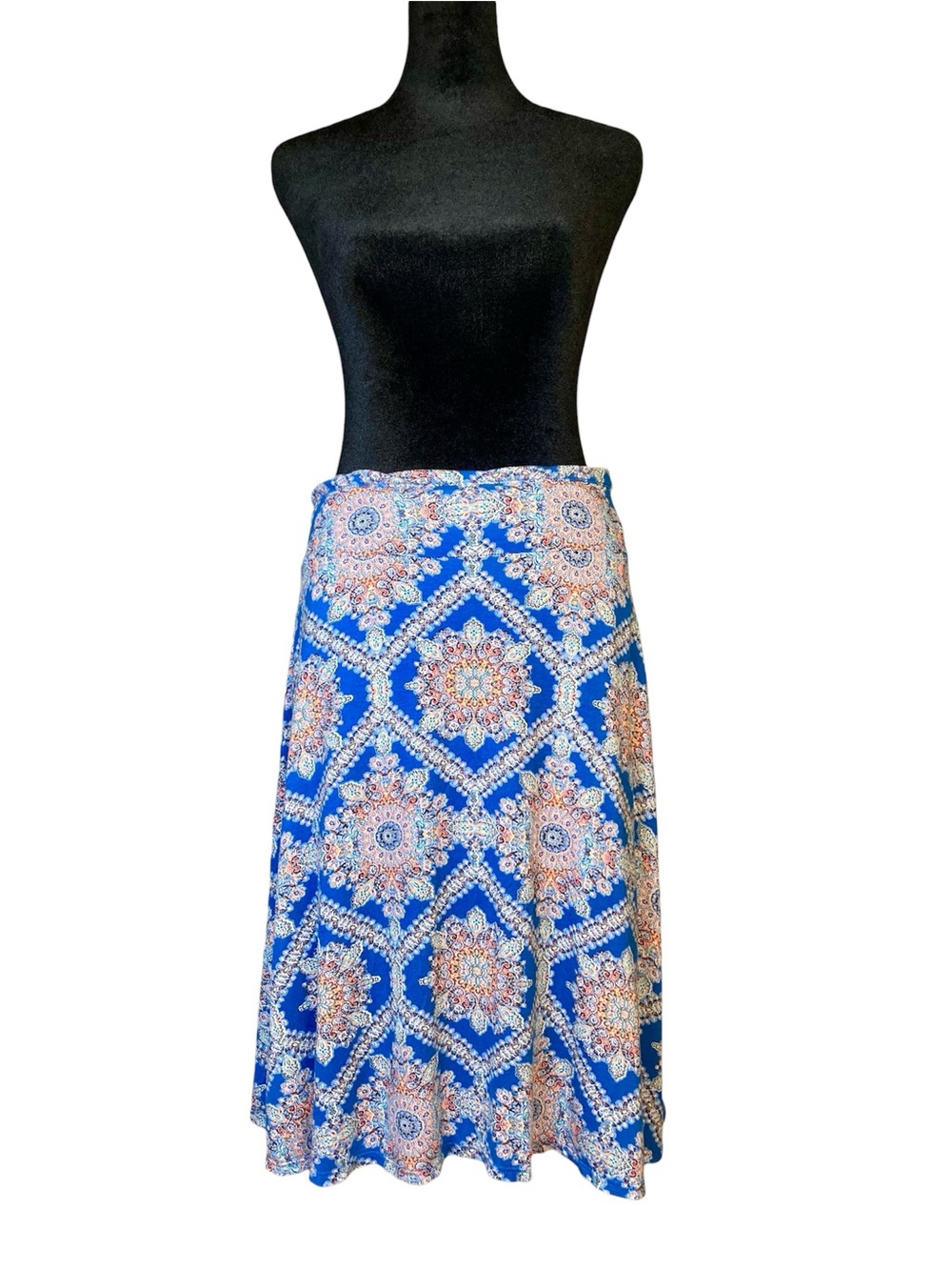 Renee C. Bright Blue Medallion A-Line Skirt Size Medium